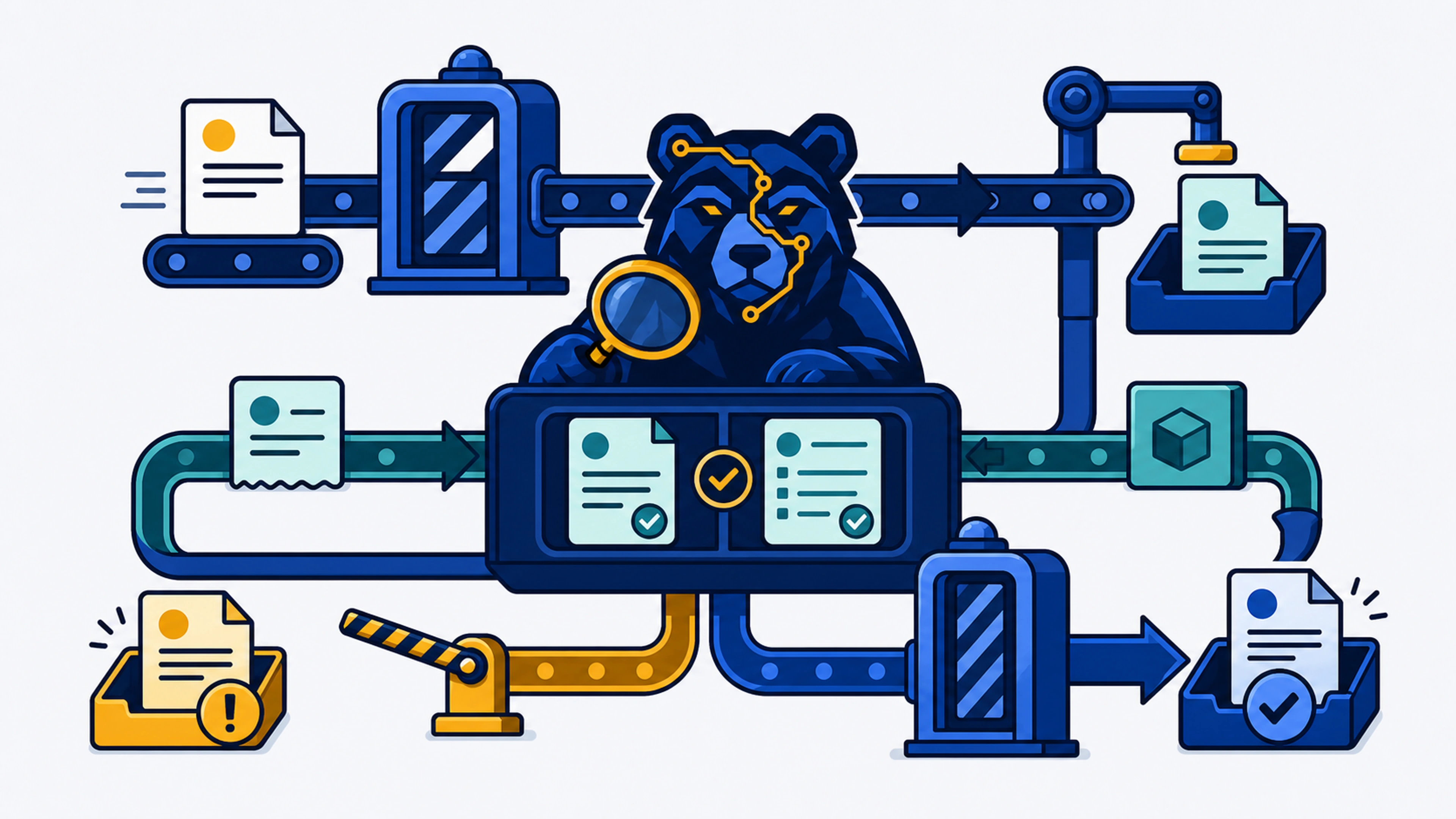 模型意图进入 BearAgent Runtime，Event、Receipt 与外部状态汇成恢复证据，证据充分时继续，证据不足时停止